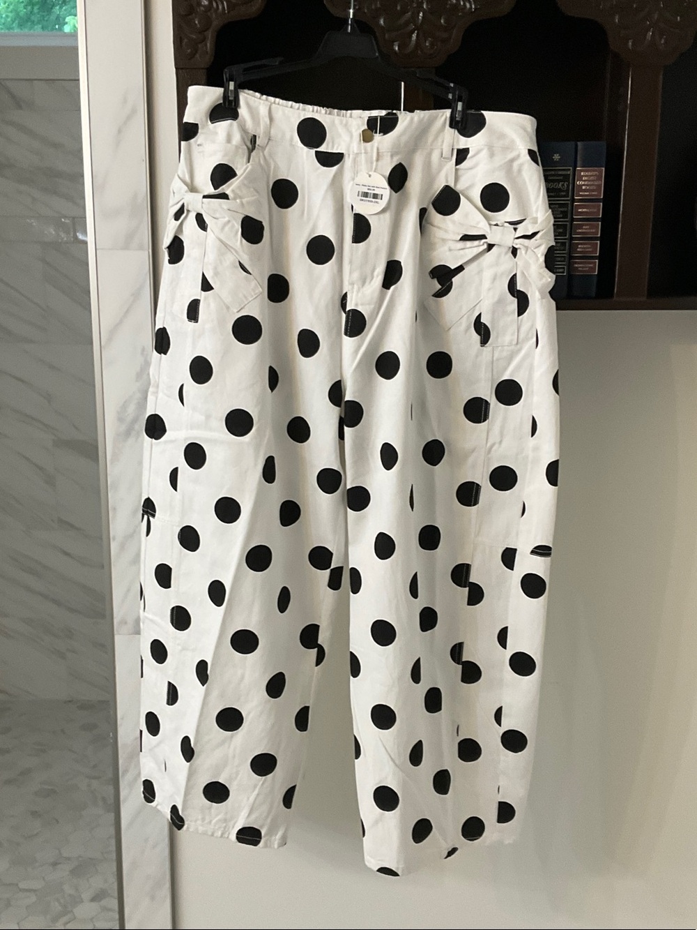 White Polka Dot Boyfriend Jeans with Black Spots